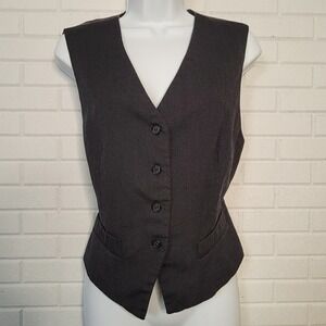 Vintage 1980s Anne Klein Black Wool Tailored Waistcoat Vest Sz 12 Minimalist